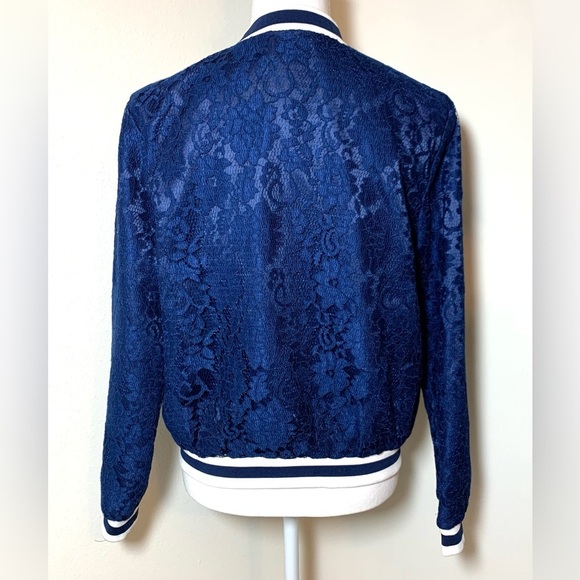 NWOT English Factory Lace Bomber Jacket Navy Blue Women Small - Picture 2 of 7